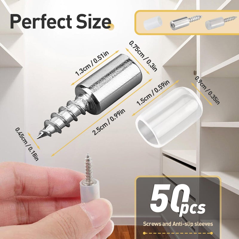 Iffitya 50 Pcs Self Tapping Screws Cabinet Laminate Support, Shelf Pins with Non-Slip Sleeve, Cabinet Shelf Pegs for Kitchen Utensils, Bookcases and Wardrobes, Fixed Support Self - Tapping Cross Screw - Image 3
